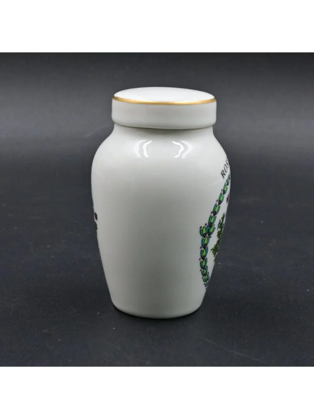 Franklin Mint Gloria Vanderbilt Rosemary Spice Jar Vintage 1985 Porcelain